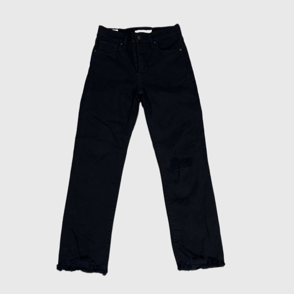 Levi’s 724 High Rise Straight Crop Distressed Jeans Raw Hem Black Size 26 - Picture 1 of 14